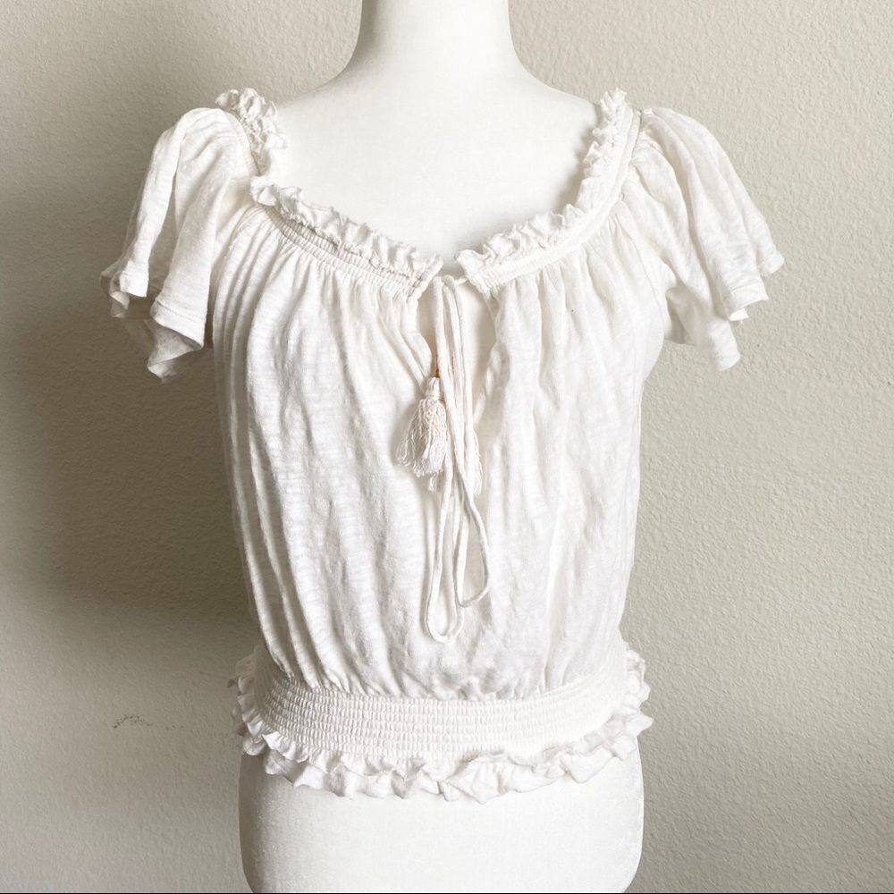 FREE People Hummingbird Off White Linen Blend Off The Shoulder Boho Crop Top XS - Picture 2 of 9